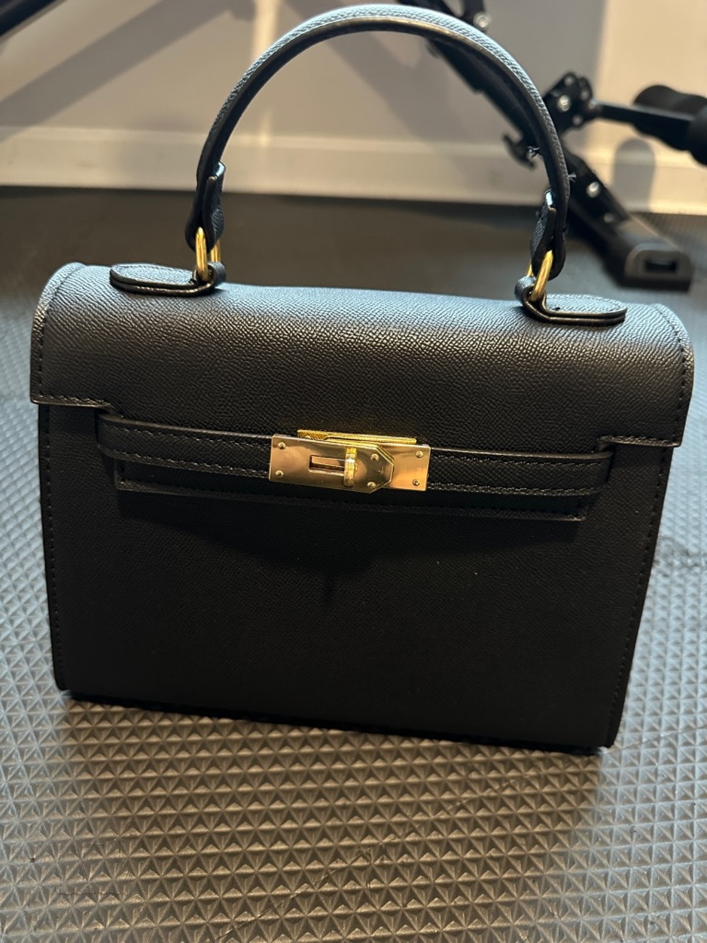 Structured Black Top-Handle Satchel with Gold Hardware